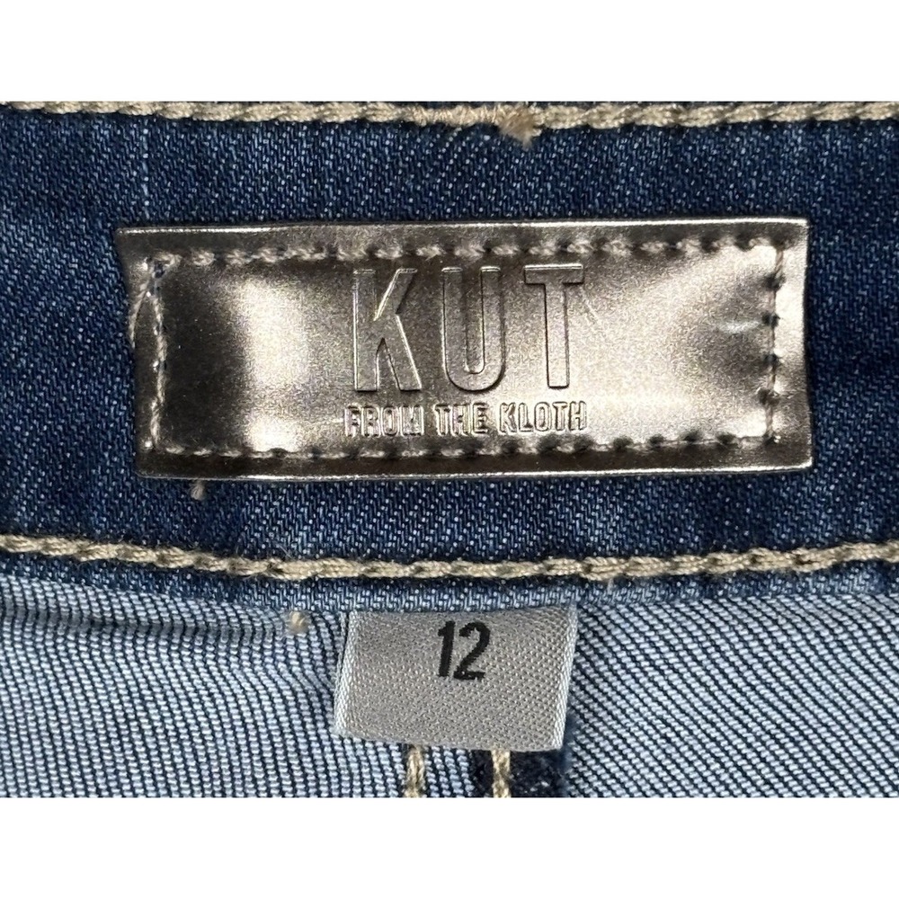 KUT Margo Womens 12 Cuffed Pintuck Wide Leg Jeans High Rise Patchwork 70's Style - Picture 4 of 16